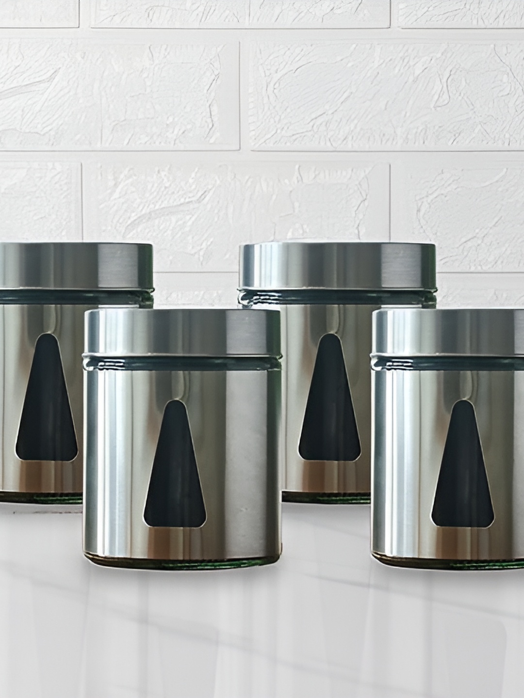 

Femora Transparent & SilverToned 4 Pieces Glass Dishwasher Safe Canister 700 ml each