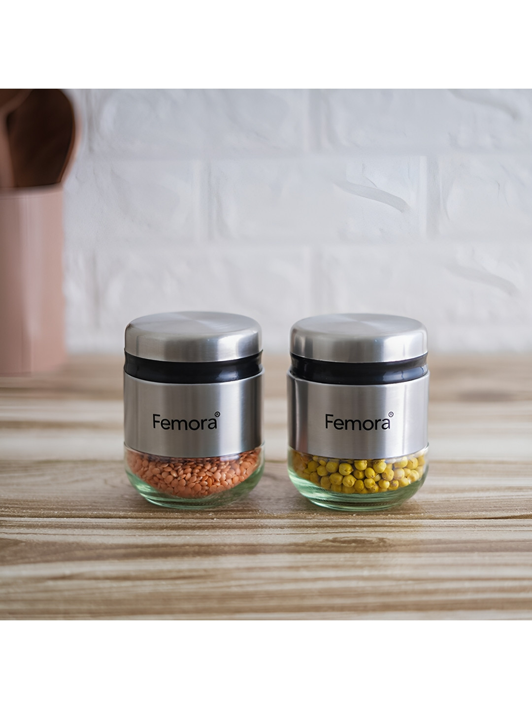 

Femora Transparent 2 Pcs Borosilicate Glass Dishwasher Safe Canister 350 ml Each