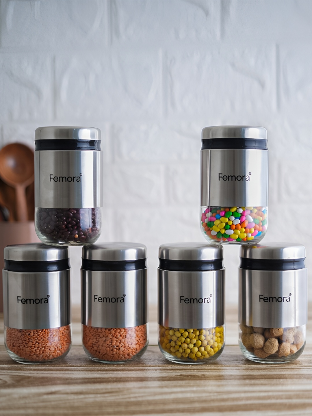 

Femora Silver-Toned 6 Pcs Borosilicate Glass Dishwasher Safe Food Containers 550 ml Each