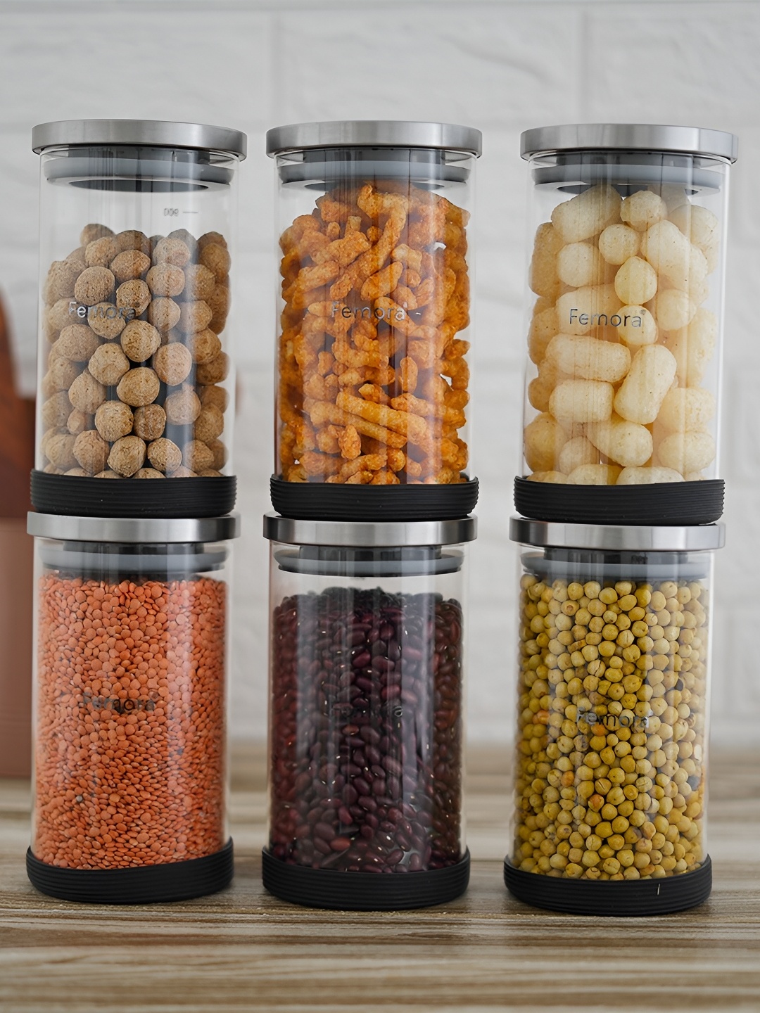 

Femora Transparent 6 Pieces Borosilicate Glass Dishwasher Safe Food Containers 1 L Each