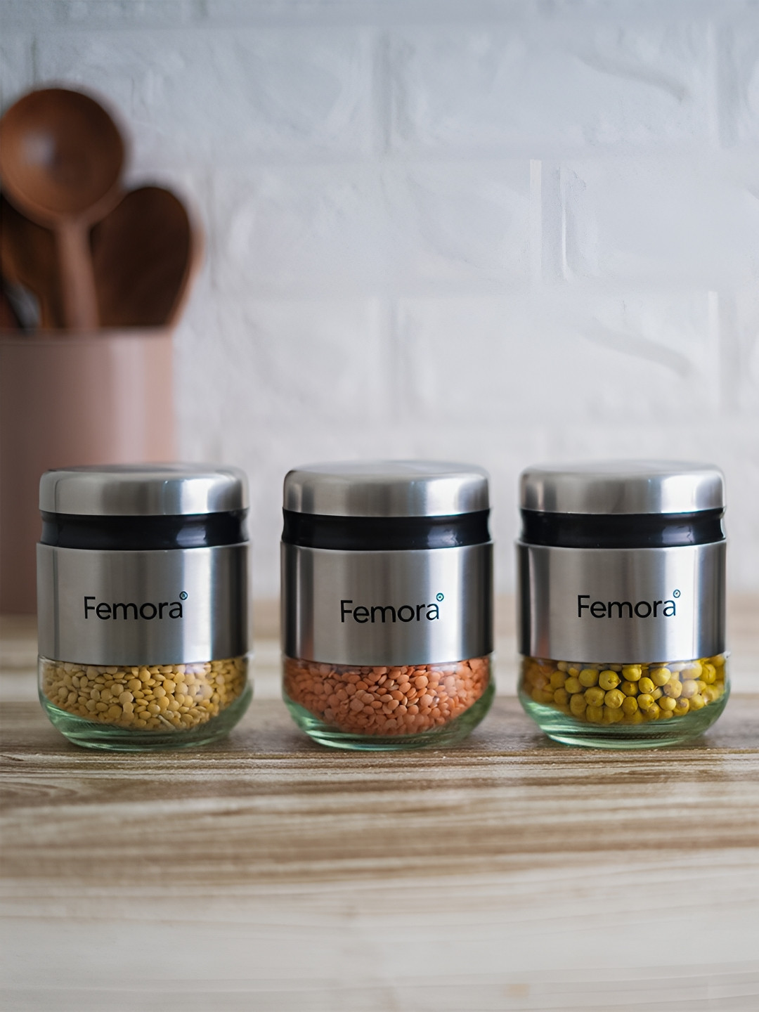 

Femora Silver-Toned & Black 4 Pieces Glass Dishwasher Safe Canister 350 ml