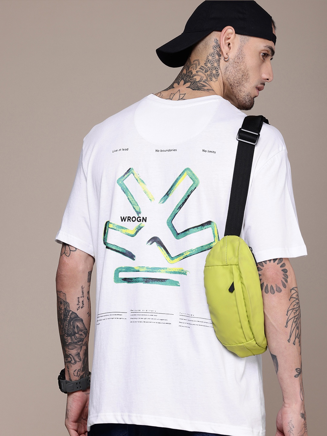 

WROGN Printed Drop-Shoulder Sleeves Pure Cotton T-shirt, White