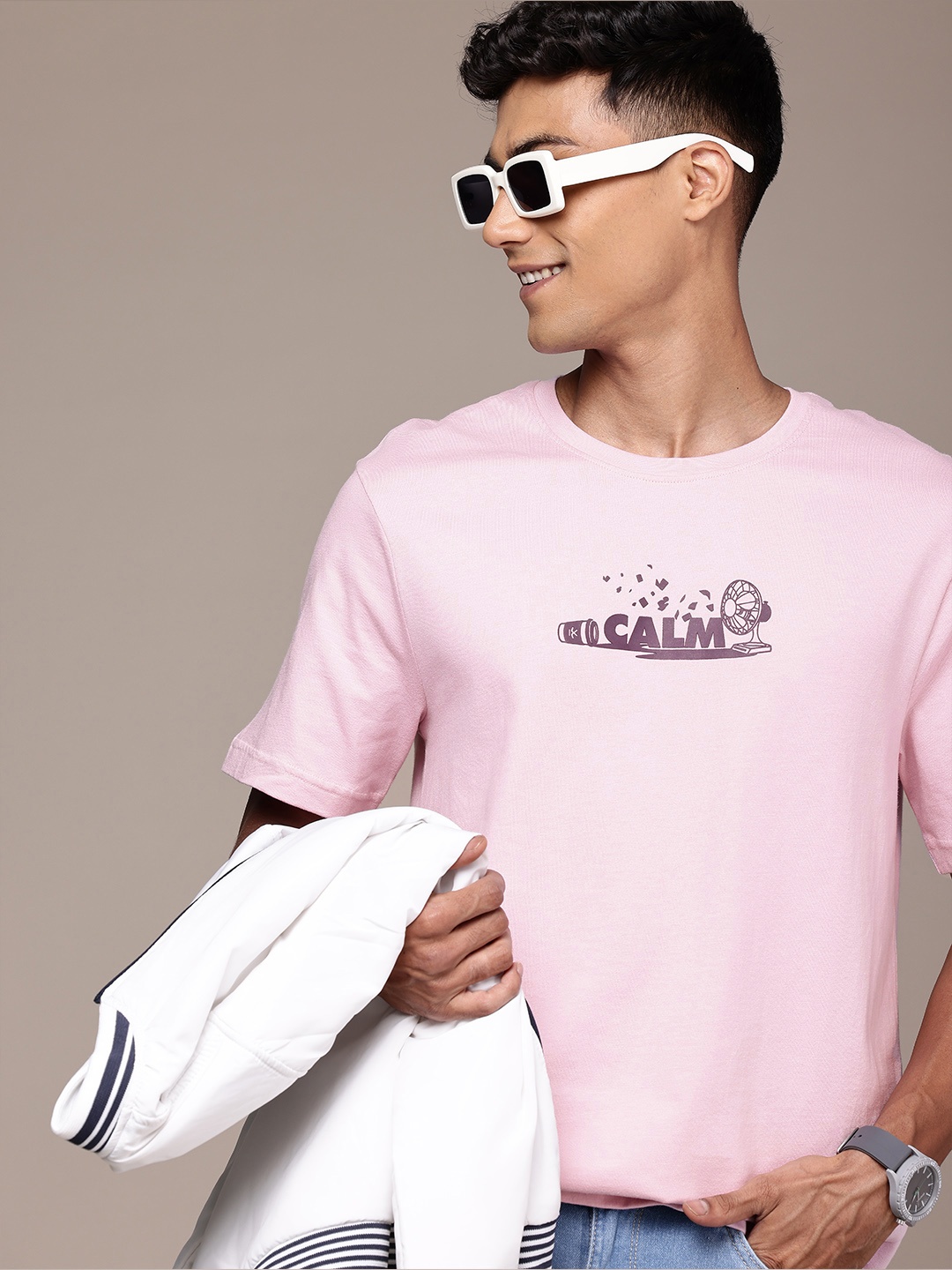 

WROGN Pure Cotton Typography Printed T-shirt, Pink