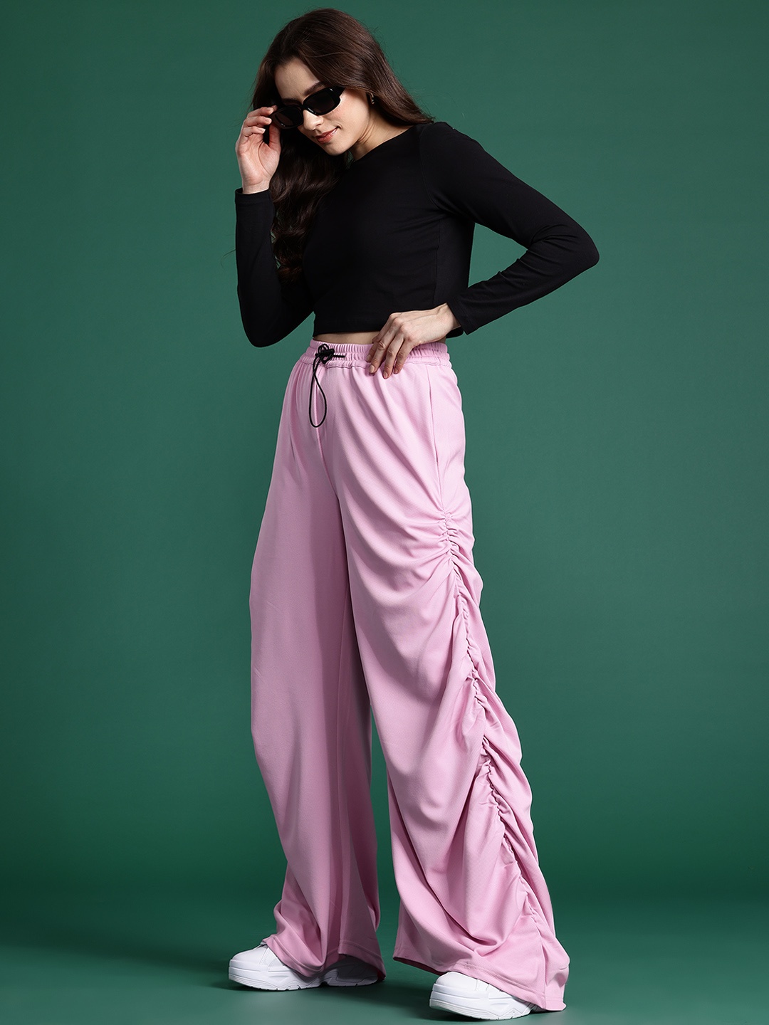 

DressBerry Women Ruched Parachute Pants, Pink