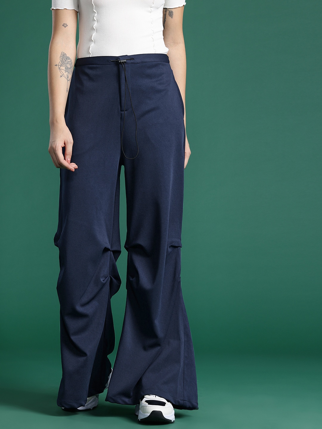 

DressBerry Women Loose Fit Parachute Pants, Navy blue