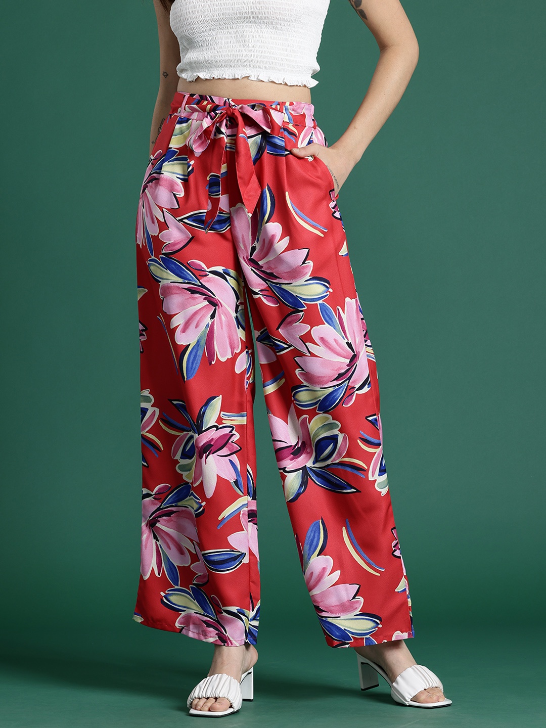 

DressBerry Women Floral Printed Trousers, Red