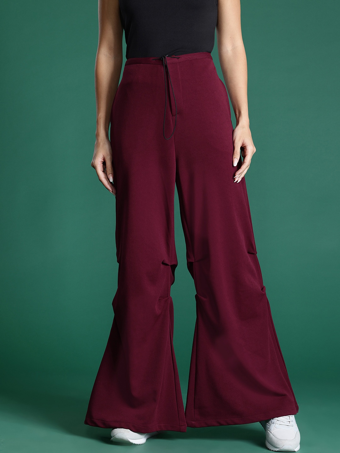 

DressBerry Women High-Rise Bootleg Trousers, Burgundy