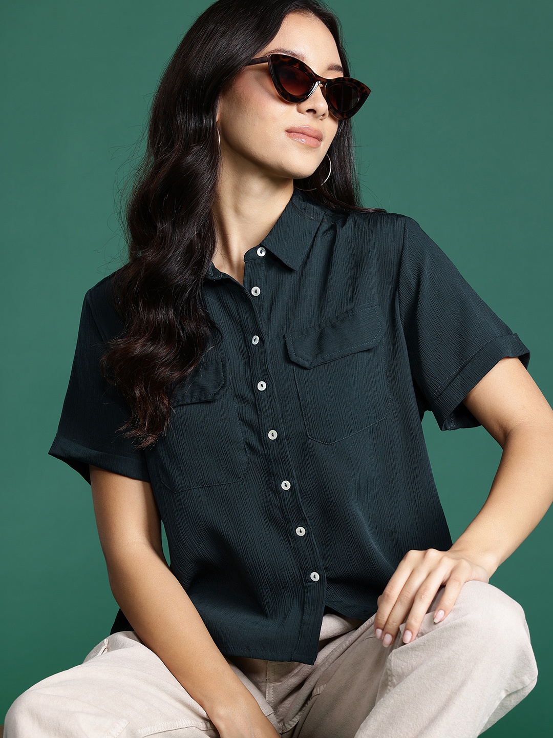 

DressBerry Textured Casual Shirt, Teal