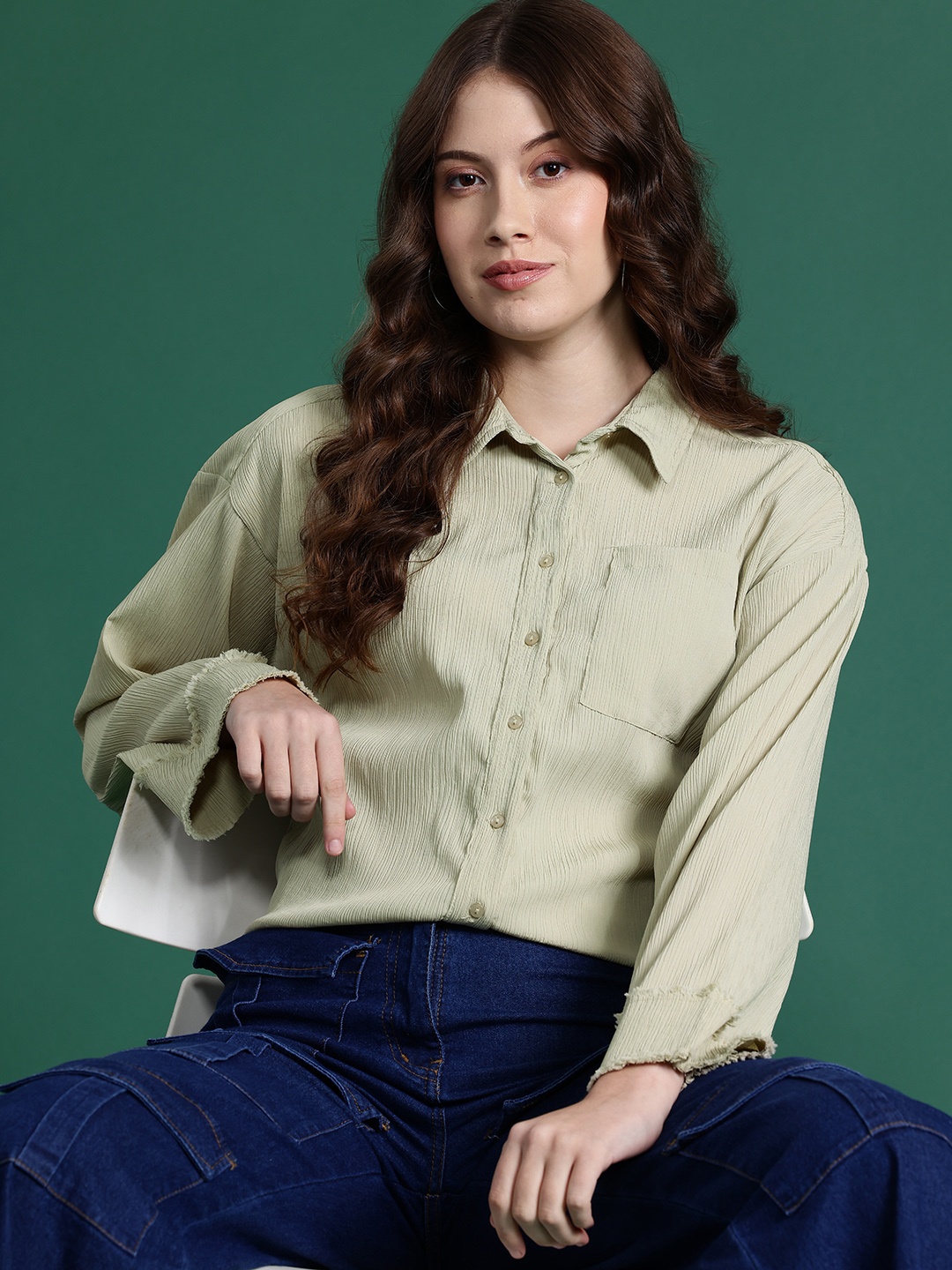 

DressBerry Textured Casual Shirt, Green