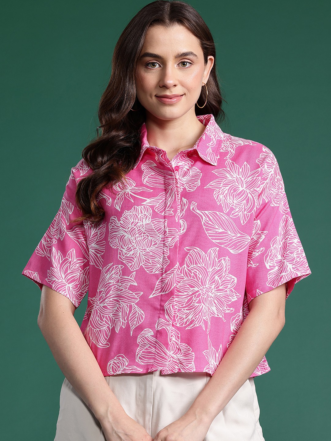 

DressBerry Boxy Fit Floral Printed Casual Shirt, Pink
