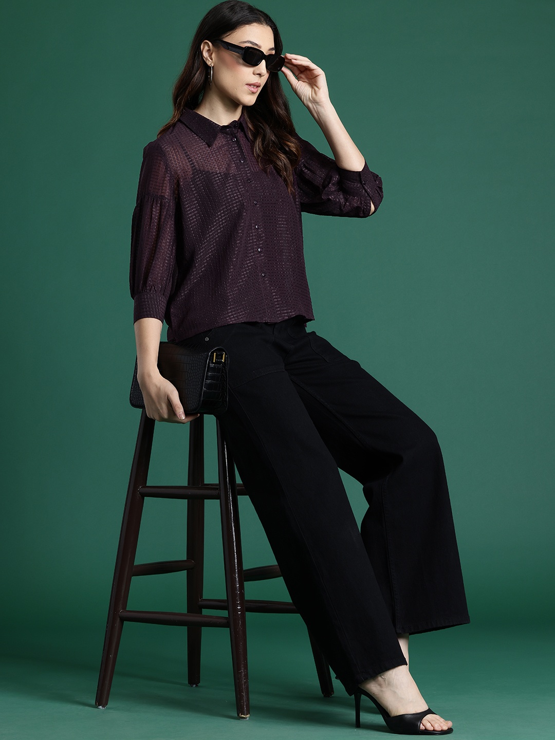 

DressBerry Dobby Weave Self-Striped Casual Shirt, Burgundy