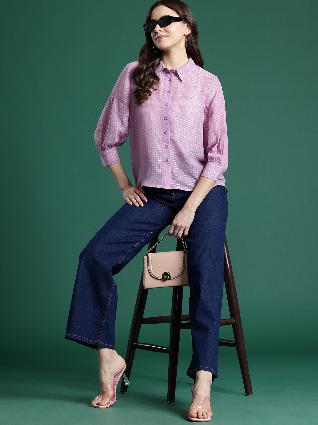 

DressBerry Dobby Weave Self-Striped Casual Shirt, Mauve