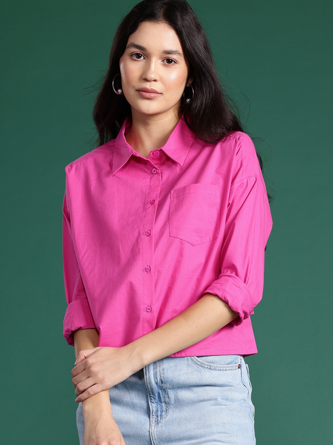 

DressBerry Bizwear Pure Cotton Spread Collar Casual Shirt, Pink