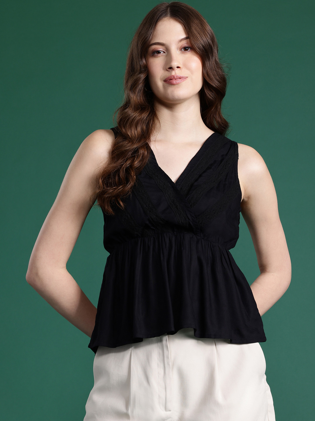 

DressBerry Lace Inserts A-line Top, Black