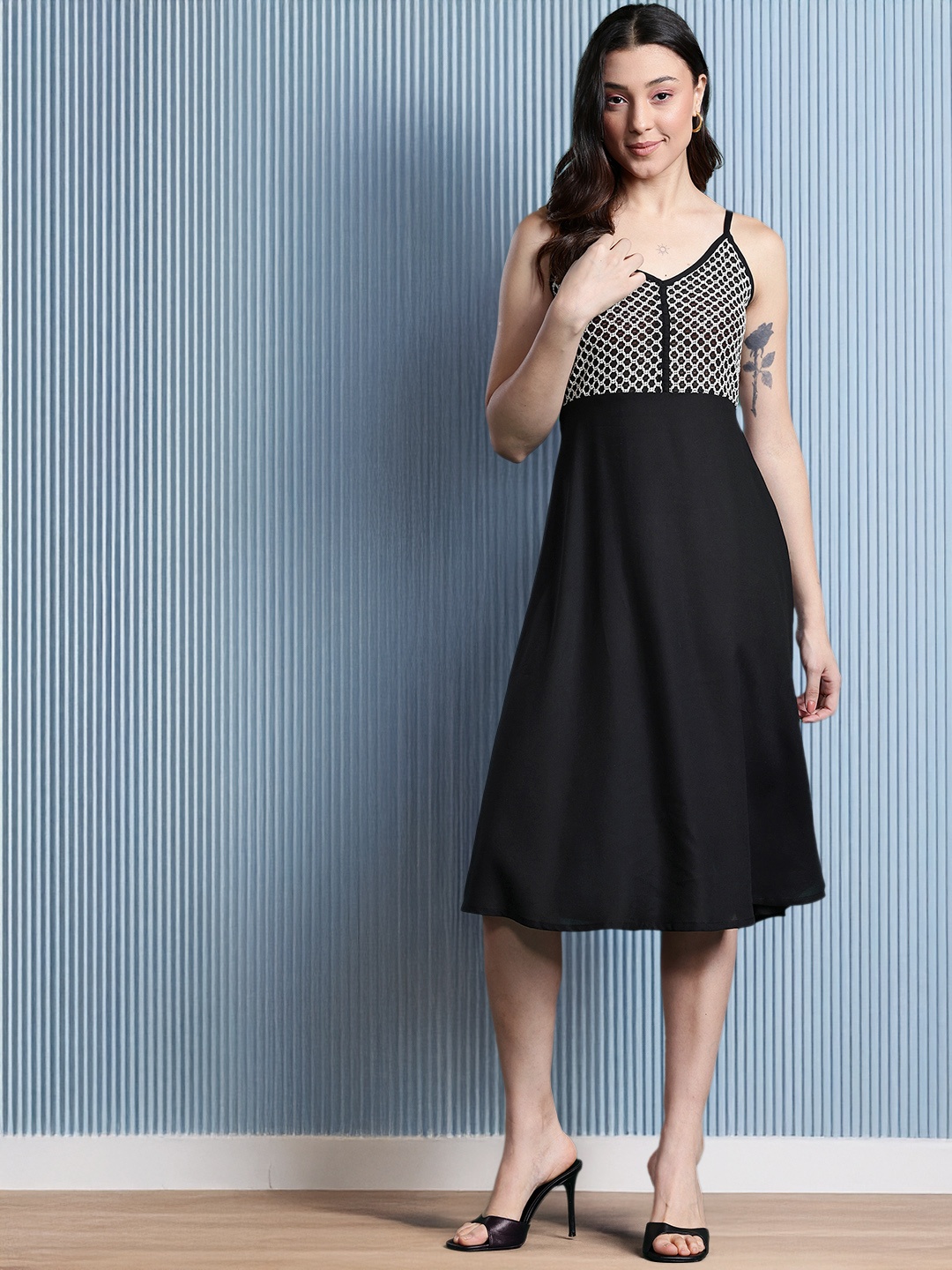 

DressBerry Bizwear Crochet A-Line Dress, Black