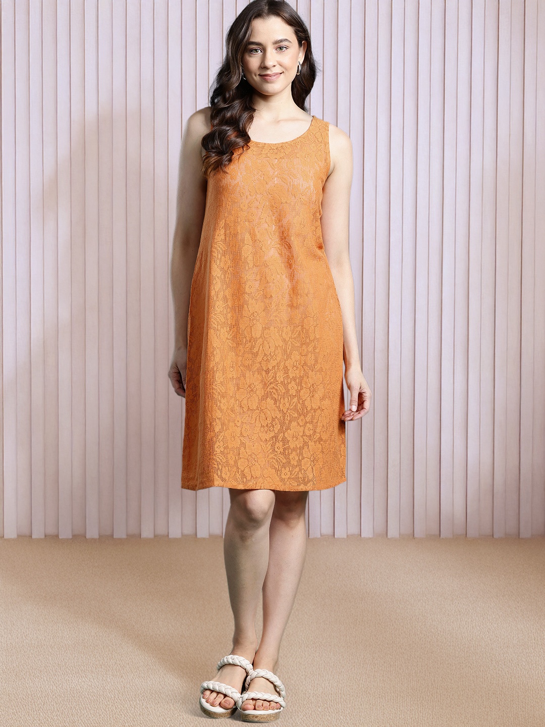 

DressBerry Self Design Sheath Dress, Orange