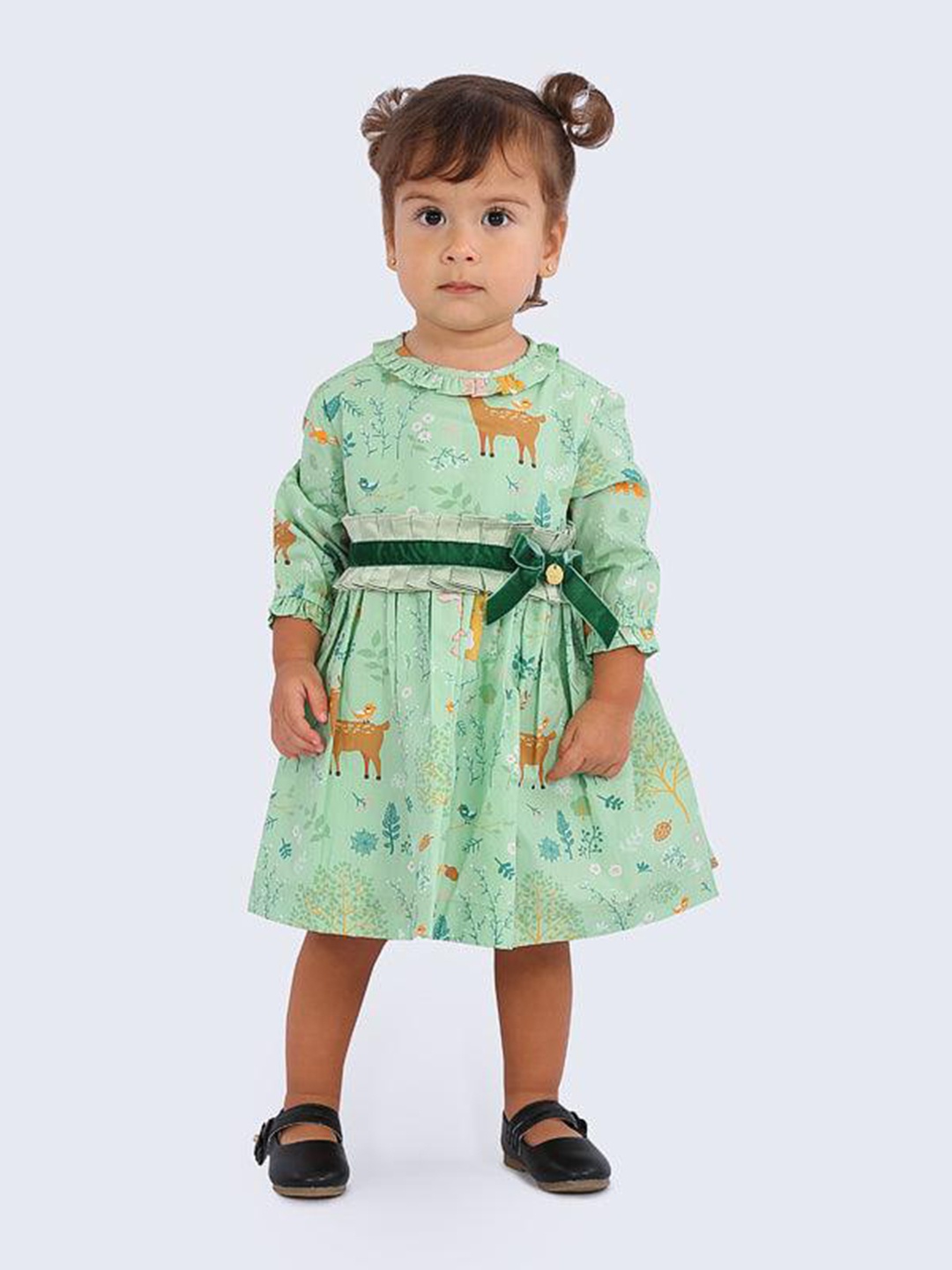 

One Friday Infant Girls Conversational Printed Pure Cotton Fit & Flare Dress, Green