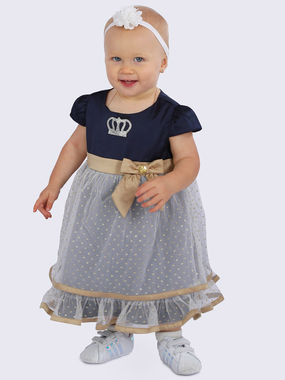 

One Friday Girls Printed Fit & Flare Dress, Navy blue