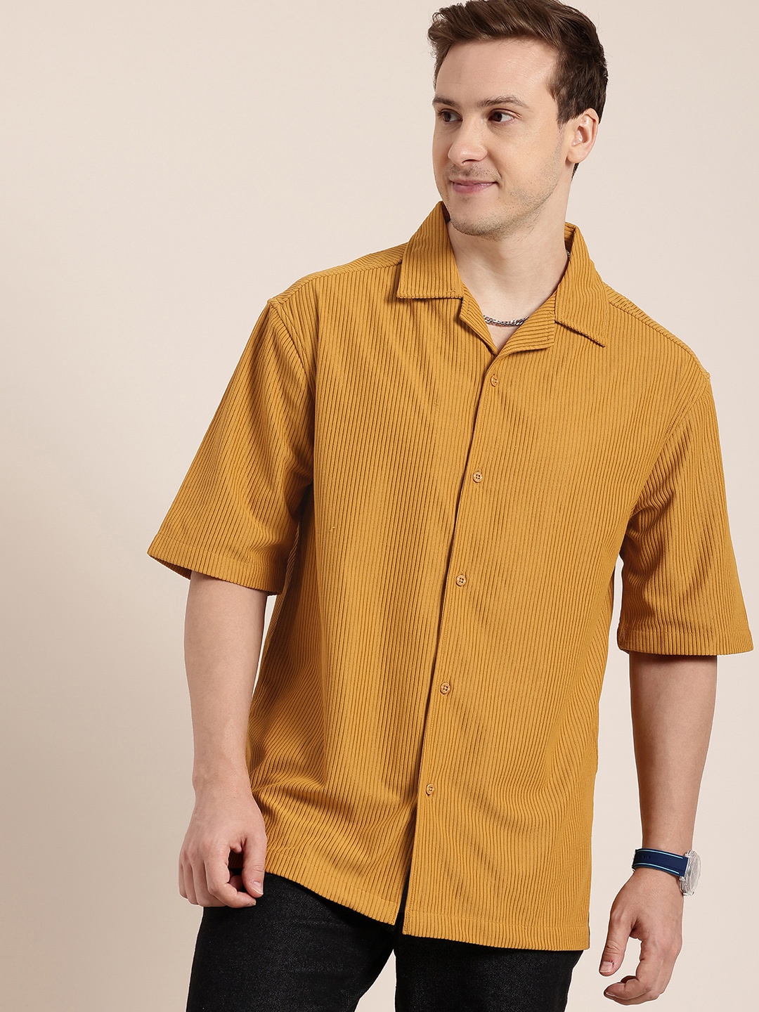 

HERE&NOW Relaxed Fit Corduroy Casual Shirt, Mustard