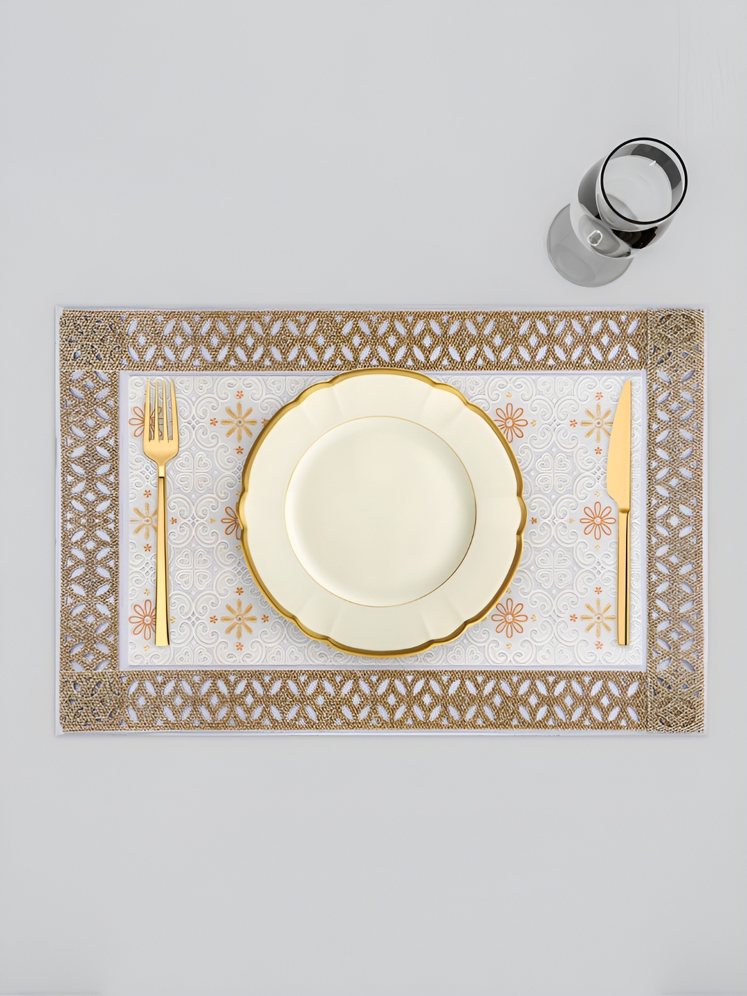 

Kuber Industries Cream Coloured 6 Pcs Floral Printed Rectangular Table Placemats