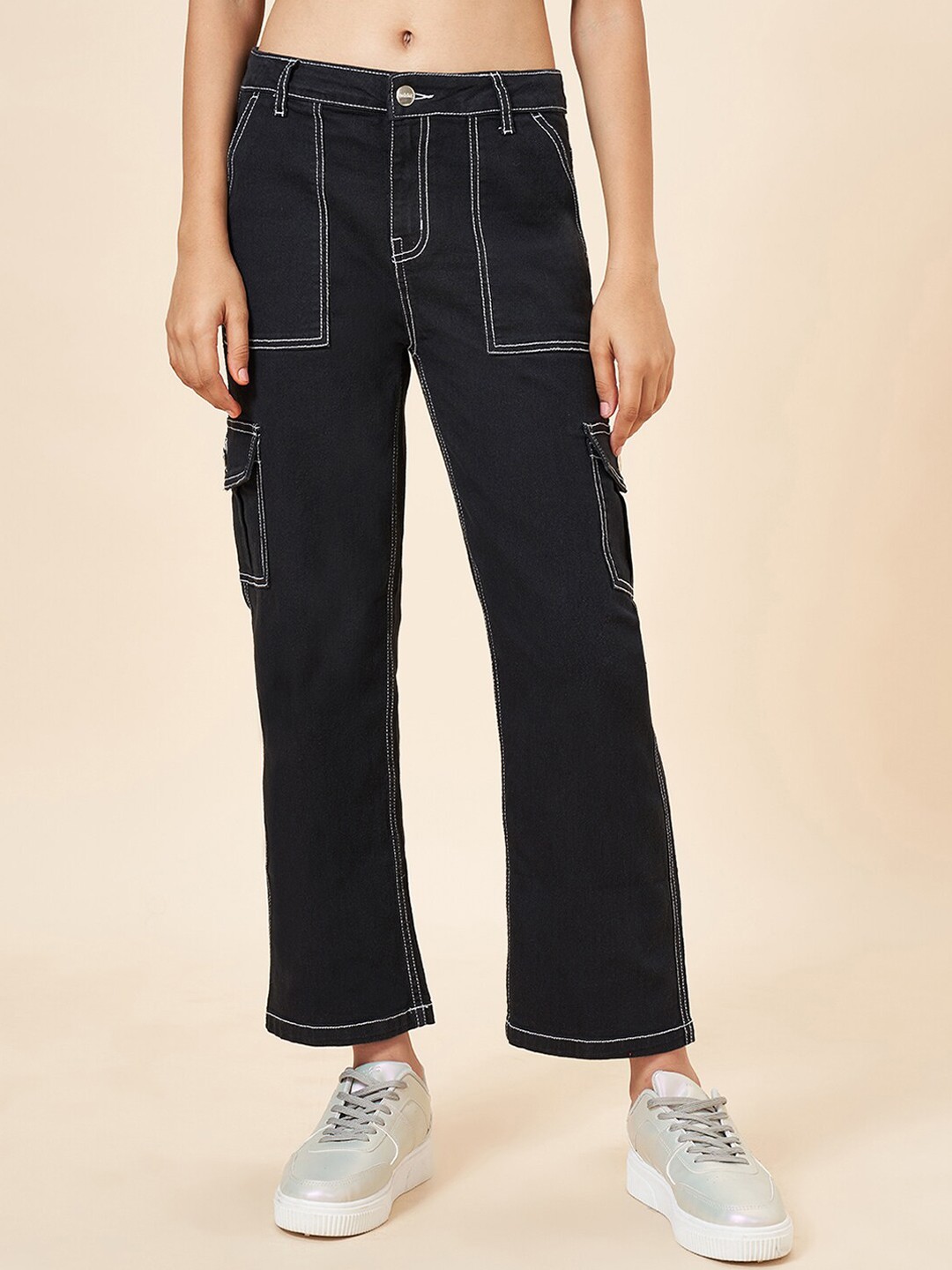

Coolsters by Pantaloons Girls Flared High-Rise Denim Cargos, Black