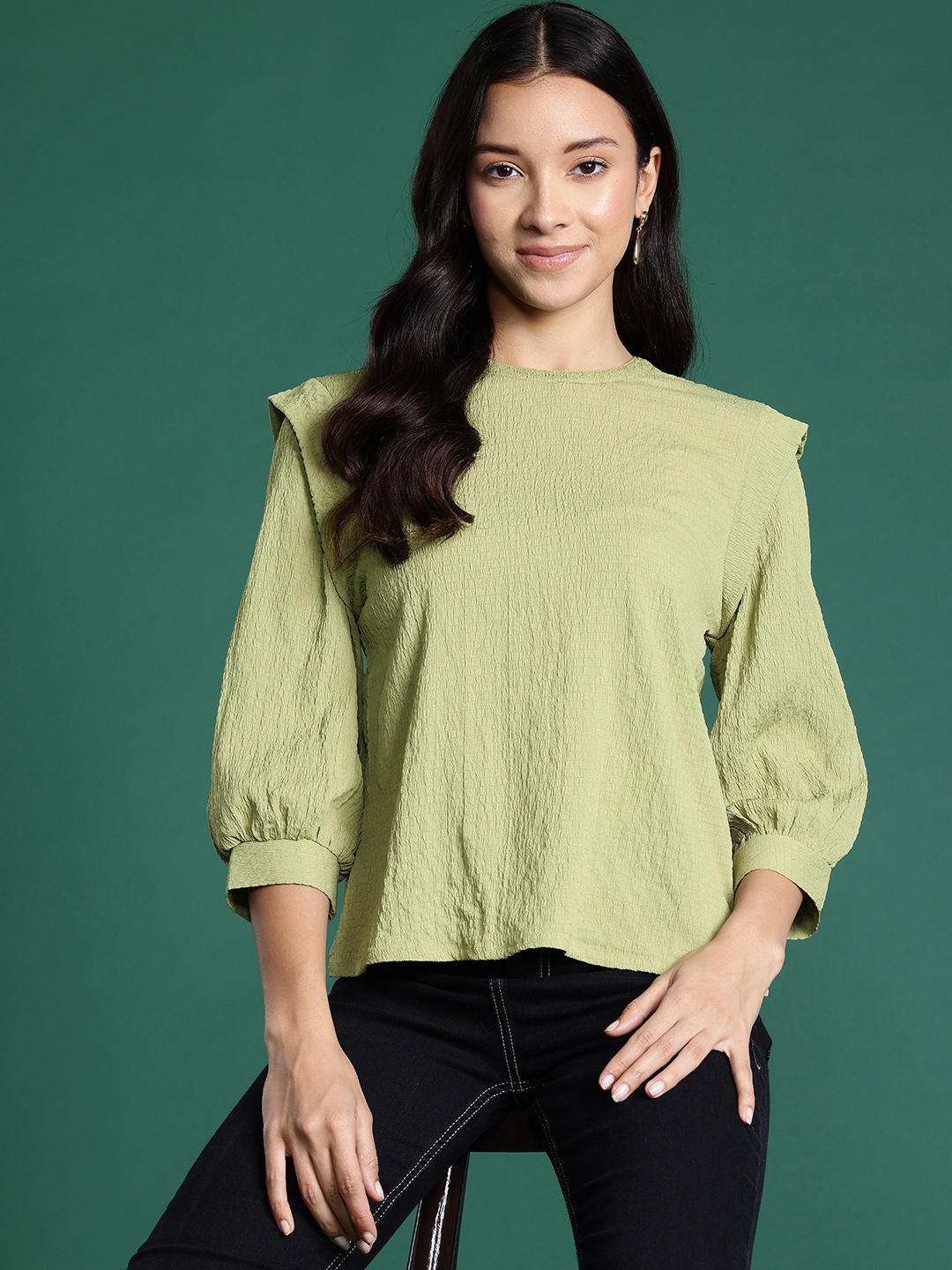 

DressBerry Bizwear Seersucker Top, Olive