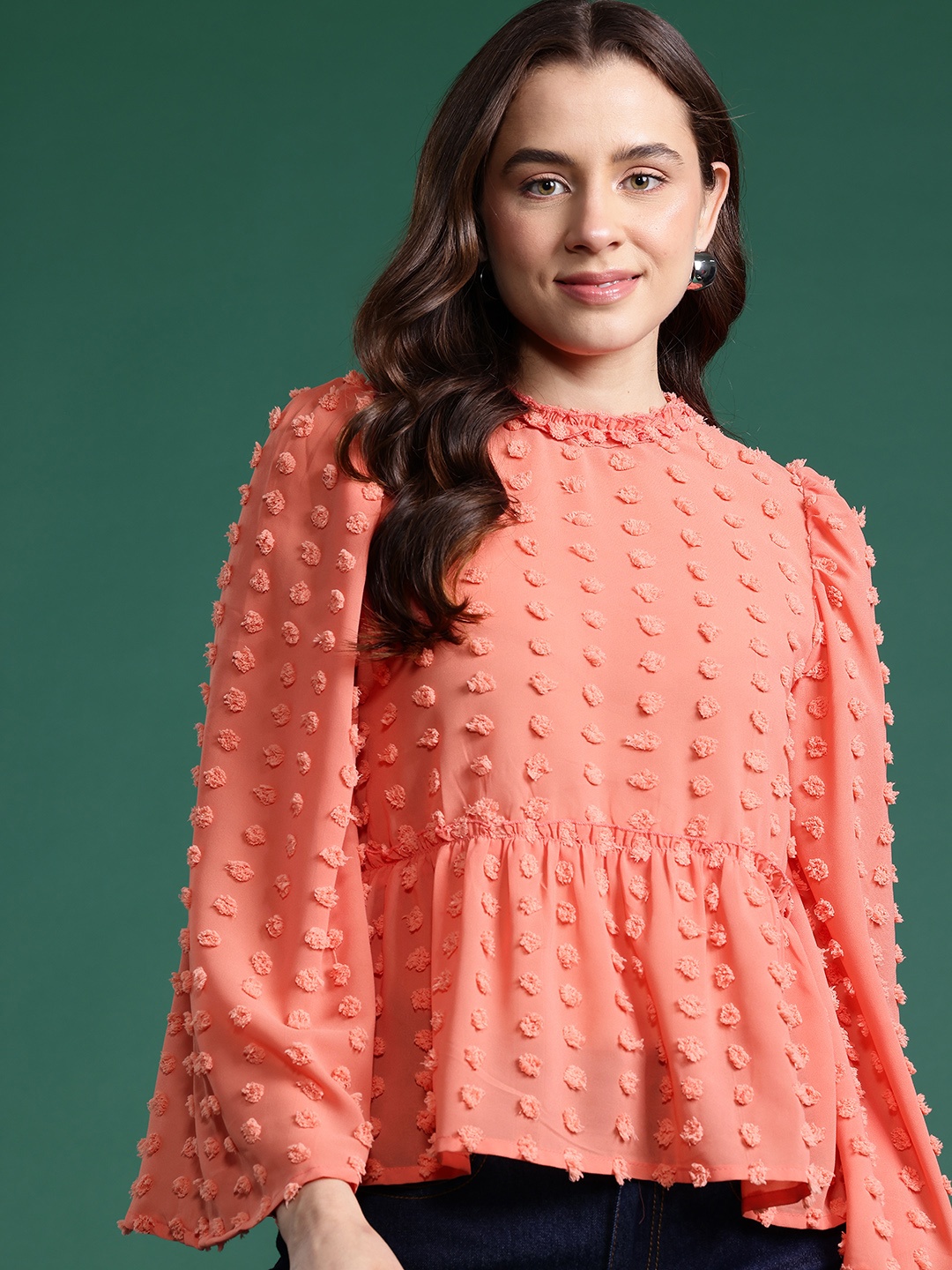 

DressBerry Bizwear Dobby Weave A-Line Top, Coral