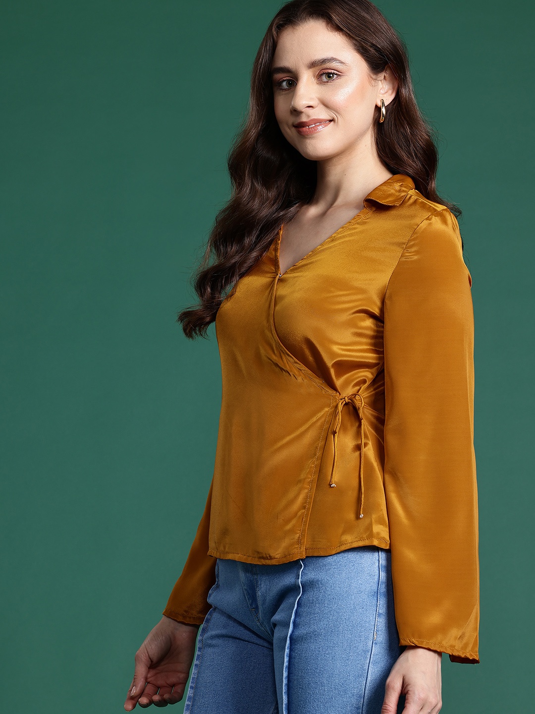 

DressBerry Bizwear Satin Wrap Top, Mustard