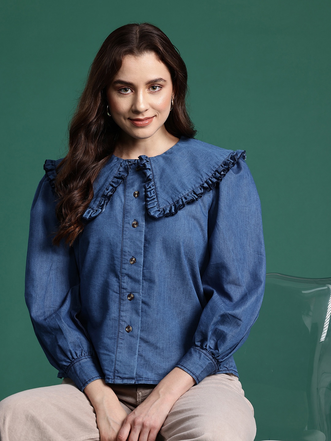 

DressBerry Women Chambray Casual Shirt, Blue