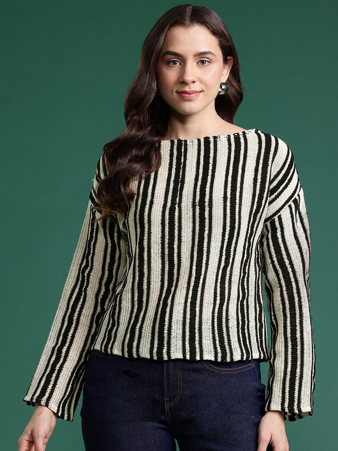 

DressBerry Striped Knitted Top, Black