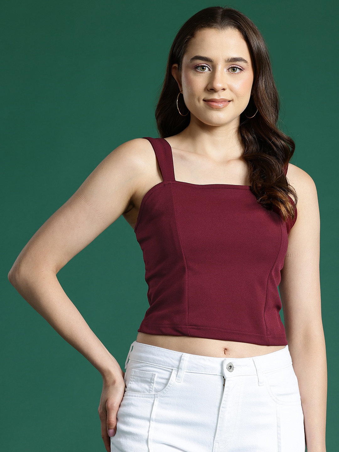

DressBerry Basics Shoulder Straps Smocked Top, Burgundy