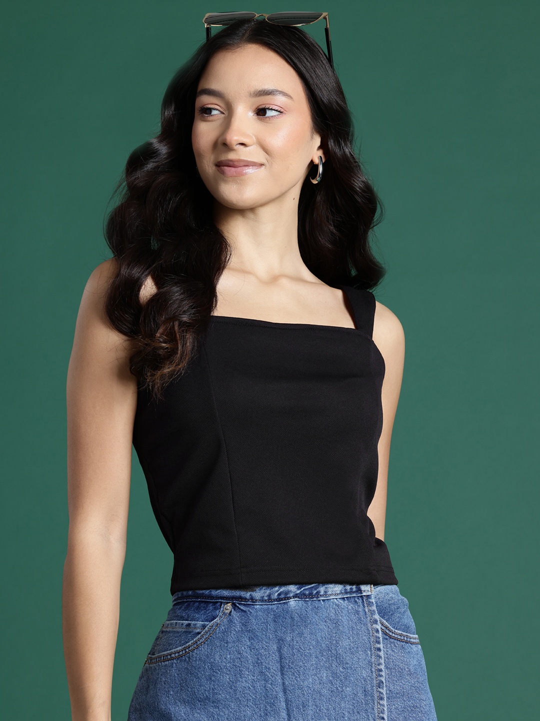 

DressBerry Bizwear Sweetheart Neck Crop Top, Black