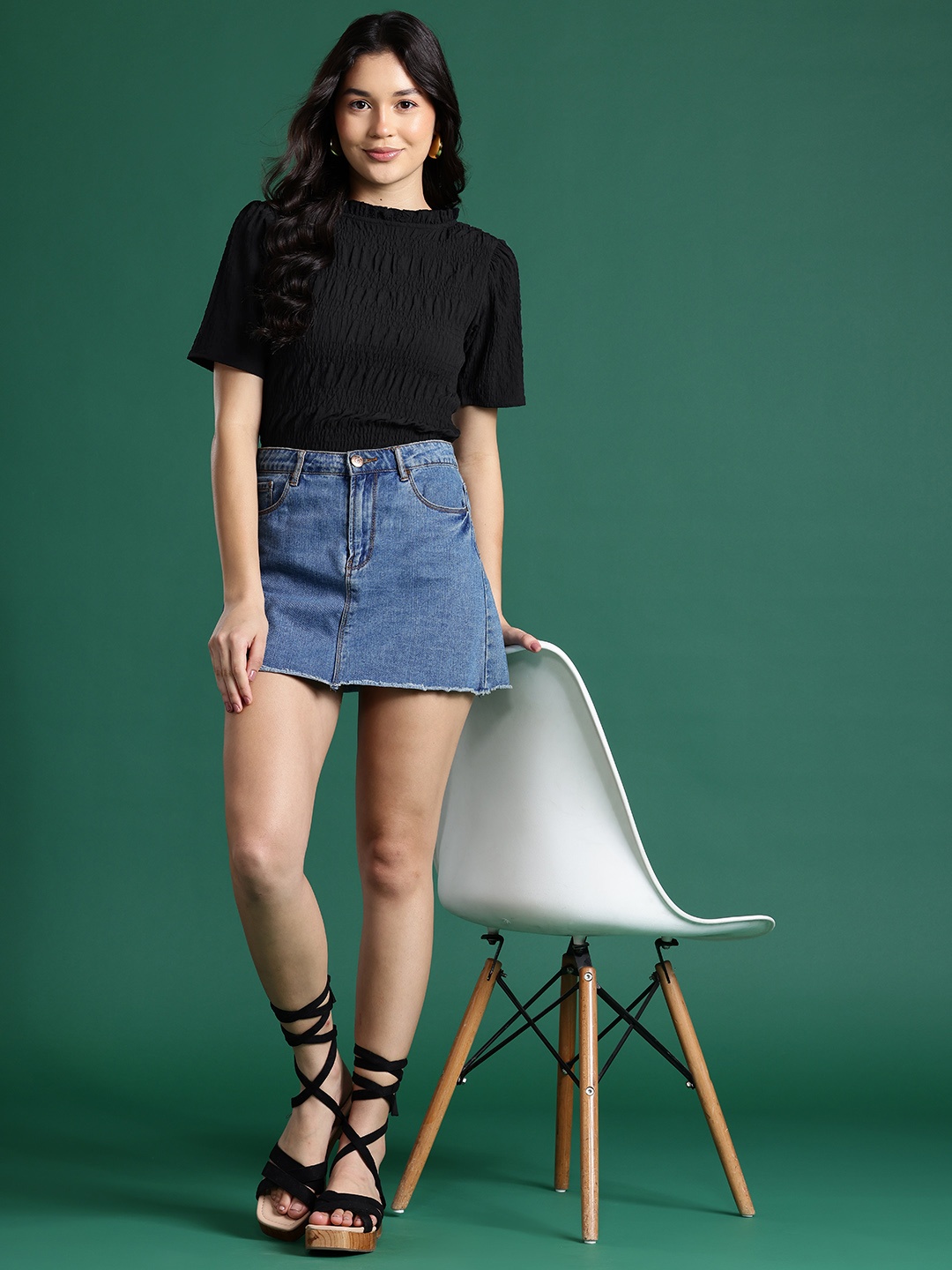 

DressBerry Smocked Thread-Work Top, Black
