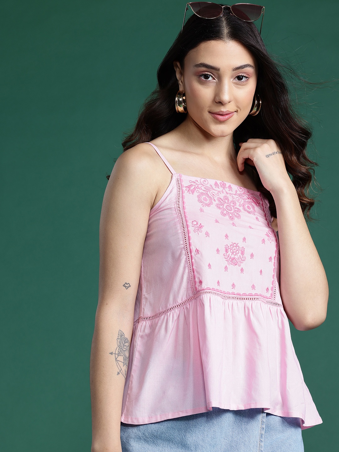 

DressBerry Embroidered Strappy Top, Pink