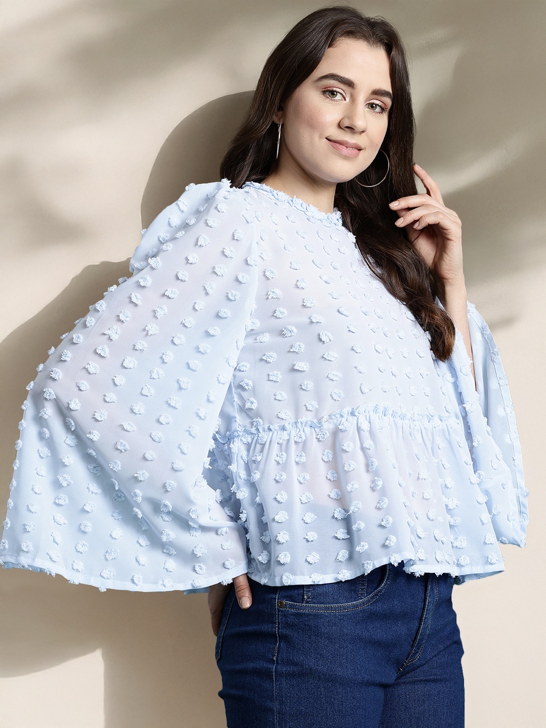 

DressBerry Bizwear Flared Sleeve A-line Top, Blue