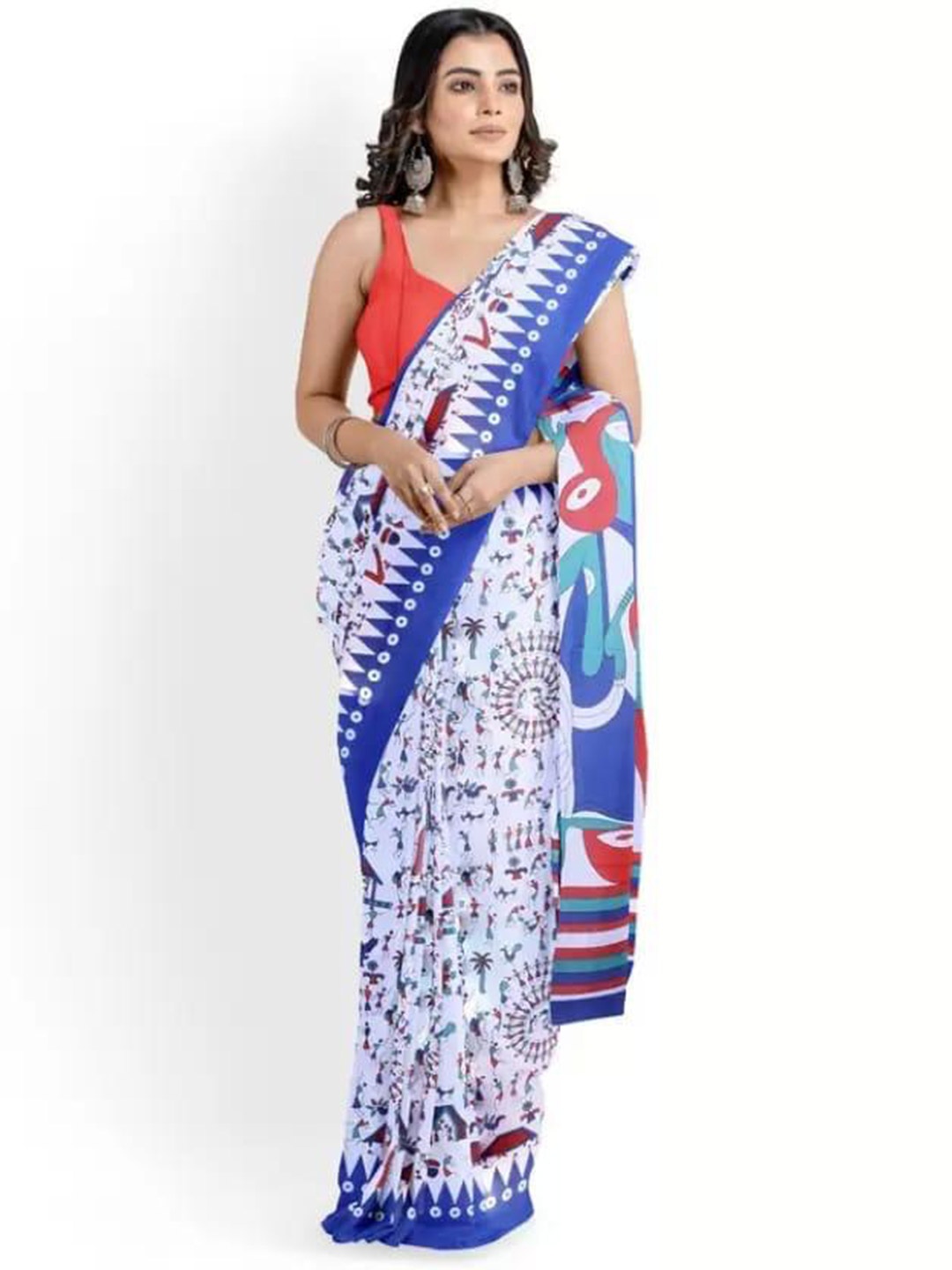

clothonus Ethnic Motifs printed Pure Cotton Block Print Saree, Blue