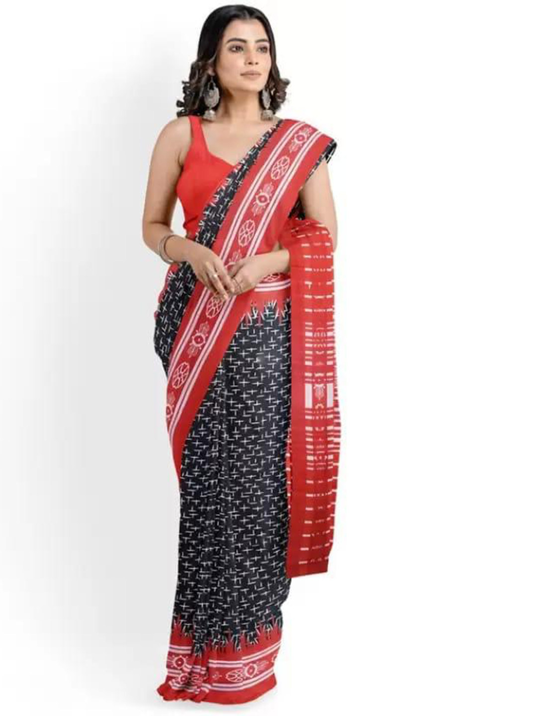 

clothonus Ethnic Motifs Printed Pure Cotton Block Print Saree, Red