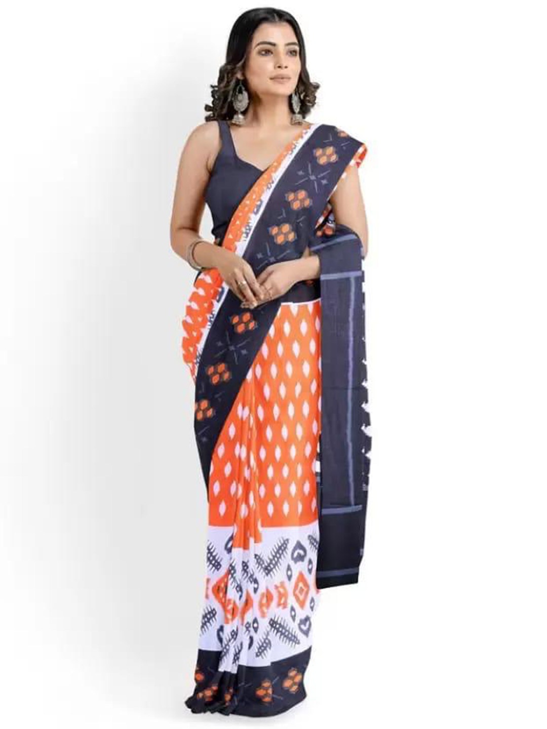 

clothonus Ethnic Motifs Printed Pure Cotton Block Print Saree, Orange