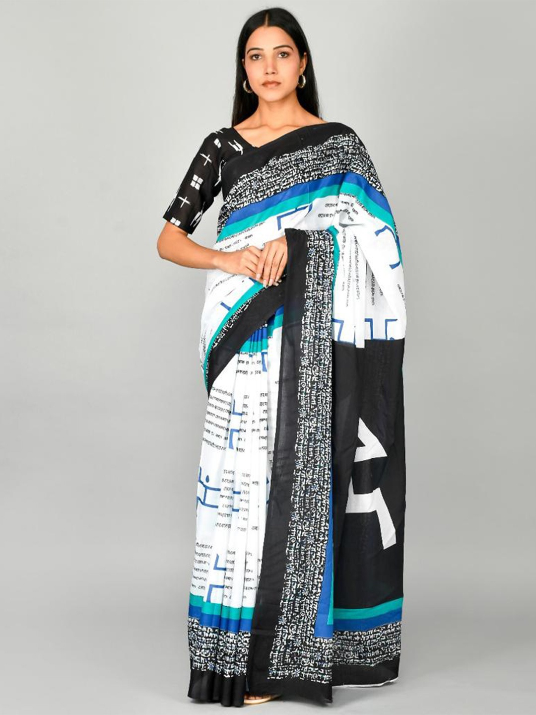 

clothonus Ethnic Motifs Printed Block Print Saree, White