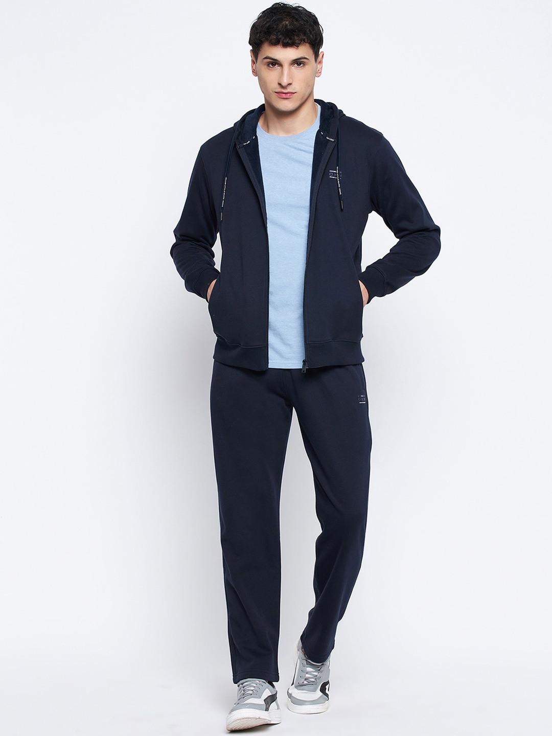 

Okane Hooded Long Sleeves Sweatshirt With Track Pants, Navy blue