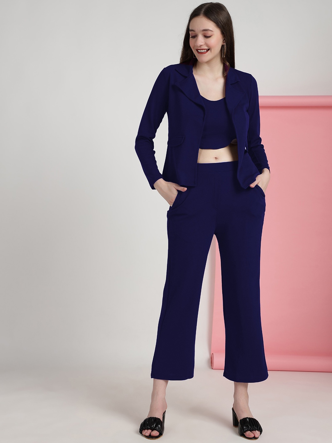 

WESTHOOD Scoop Neck Top With Trouser & Blazer, Navy blue