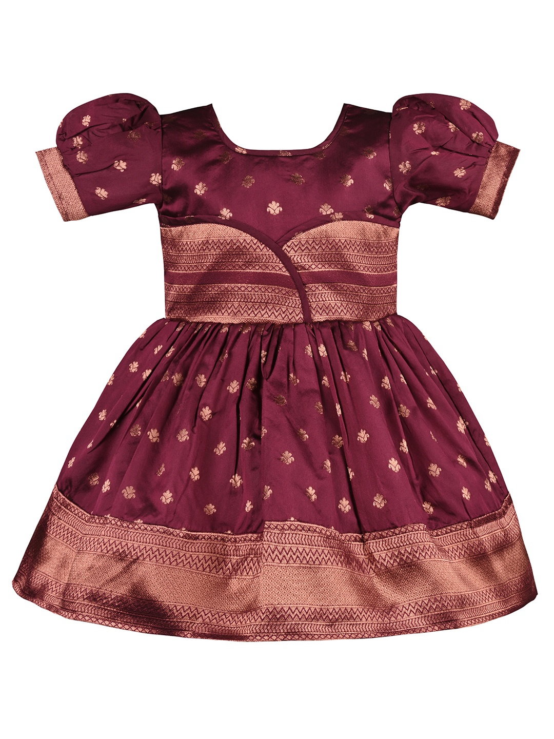 

Wish Karo Girls Floral Print Satin Fit & Flare Dress, Maroon