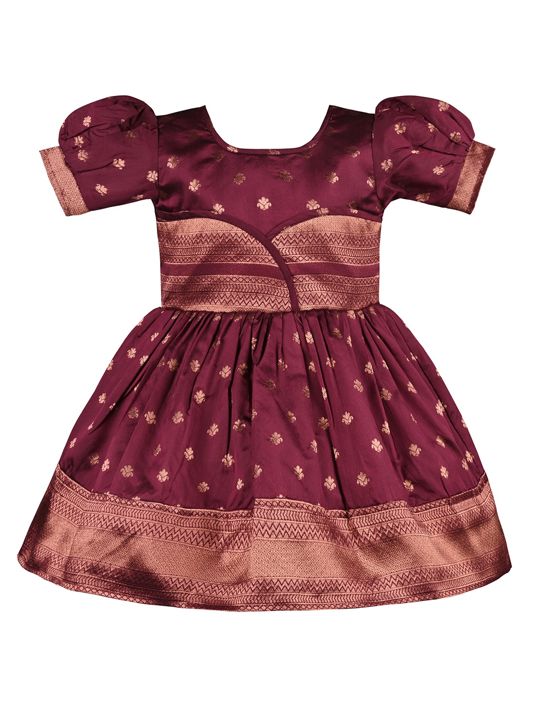 

Wish Karo Girls Floral Print Satin Fit & Flare Dress, Maroon