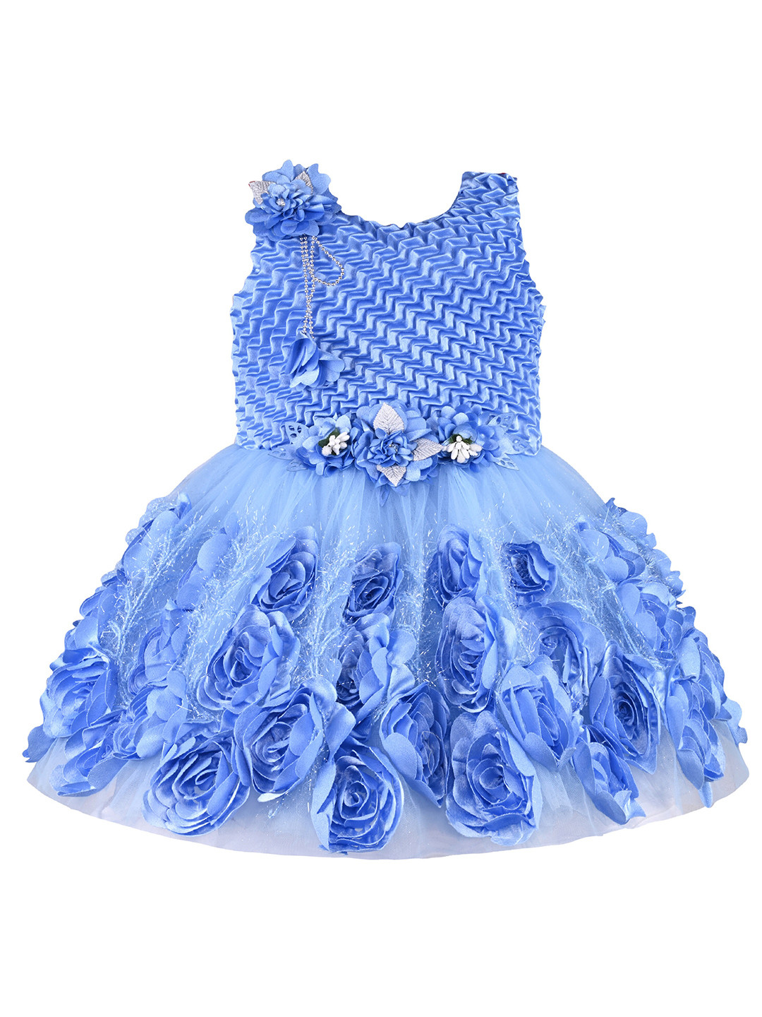 

Wish Karo Girls Floral Embellished Net Fit & Flare Frock Dress, Blue