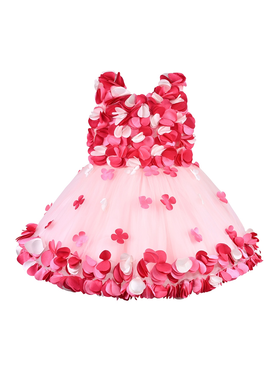

Wish Karo Girls Floral Self Design Scuba Fit & Flare Dress, Pink
