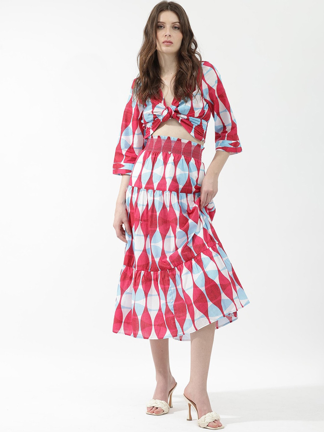 

RAREISM Abstract Printed A-Line Midi Skirt, Red