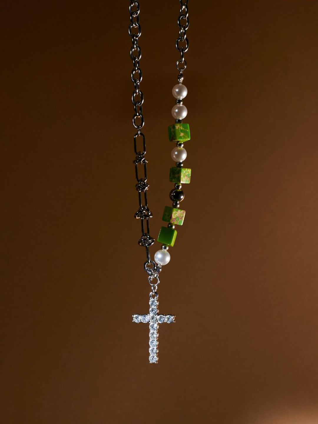 

SALTY Men Stainless Steel Crucify Beaded Chain, Silver