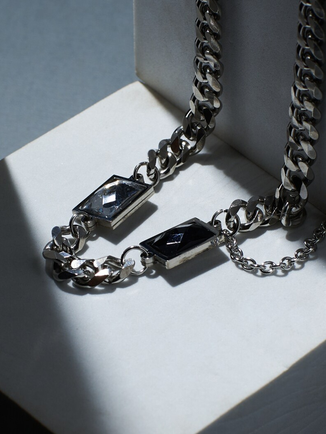

SALTY Men Stainless Steel Dainty Stone Chain, Silver