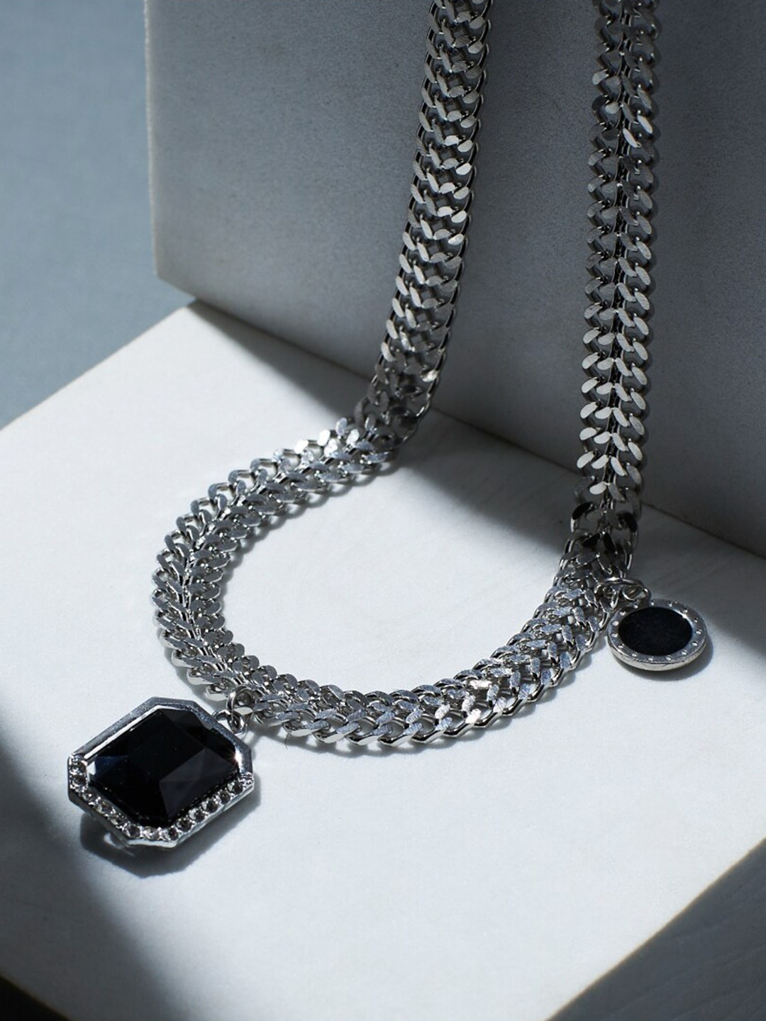 

SALTY Men Stainless Steel Artificial Stones-Studded Chain, Silver