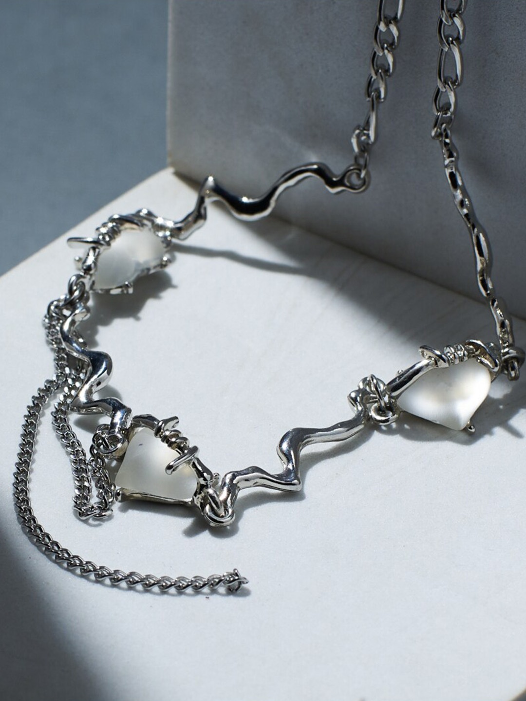 

SALTY Women Stainless Steel Artificial Stones-Studded Chain, Silver
